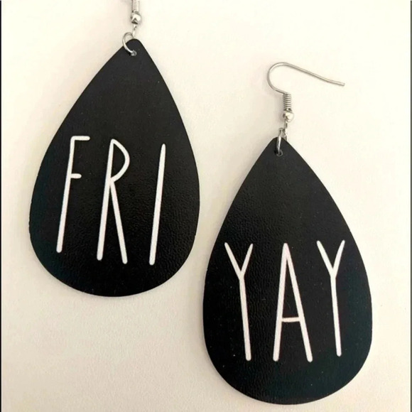 Mama Bling Jewelry - FRI-YAY Teardrop Faux Leather Die-Cut Drop Earrings NWT
